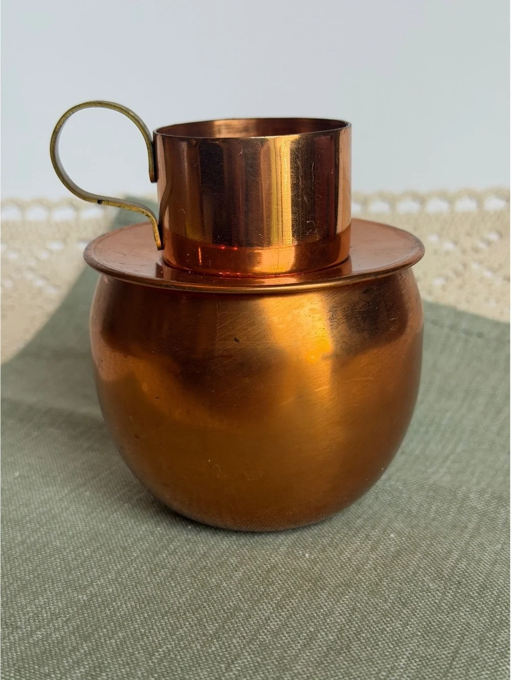 Vintage Coppercraft Guild Stacking Copper Creamer & Sugar Bowl Set Brass Handle